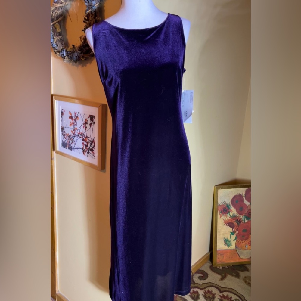 CDC Petites sz 10 Velvet Tank Dress Deep Purple Stretch Hoiliday Elegant $80 NEW